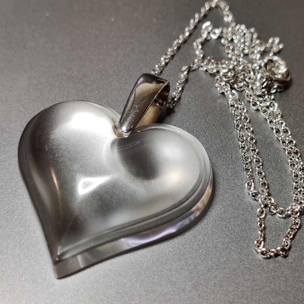 Stunning Clear Crystal Lalique Heart Necklace